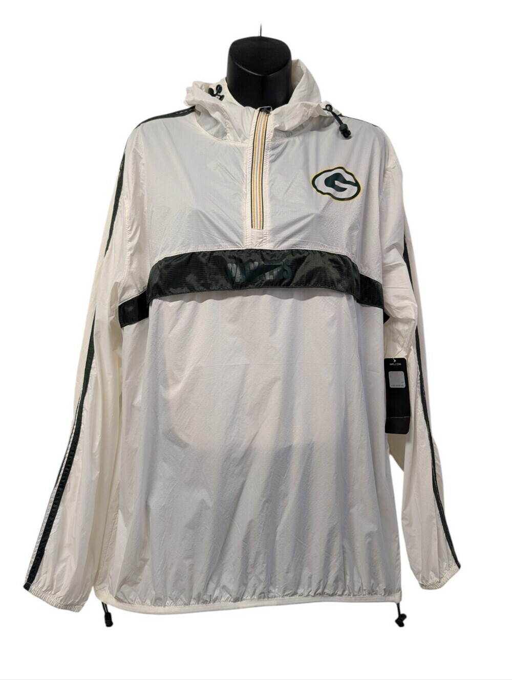 NFL Green Bay Packers Windbreaker Jacket Mens L White Anorak Pullover NWT $80